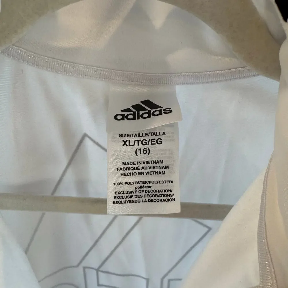 Adidas White Full Zip Track Jacket Black 3 Stripe XL 16 Athletic - Picture 4 of 6